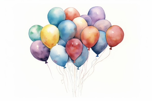 Watercolor balloons arranged in a bouquet on white background AI generated