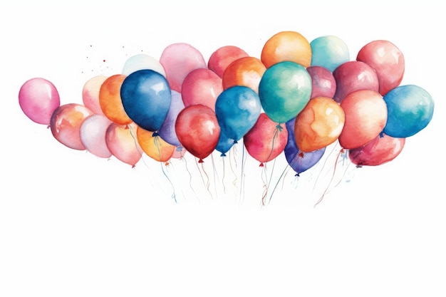 Watercolor balloons arranged in a bouquet on white background AI generated