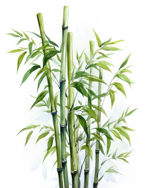 Watercolor bamboo clipart isolated on white background