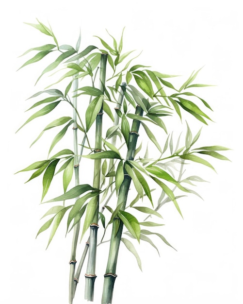 Watercolor bamboo clipart isolated on white background