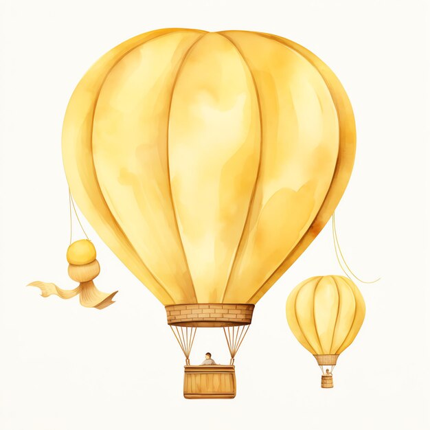 Watercolor Banana Yellow hot air balloon Cottagecore style tea party