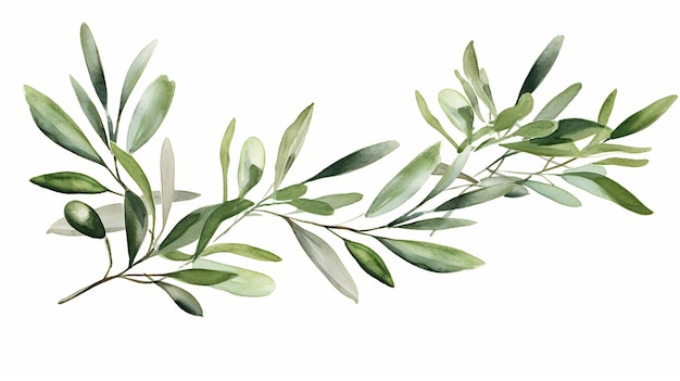 Акварель с оливковыми ветвями и листьями