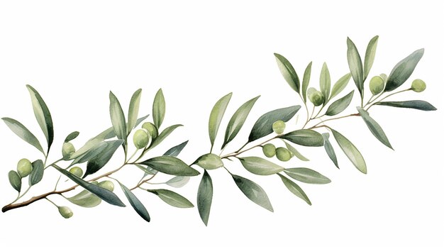 Watercolor banner of olive branches and leaves