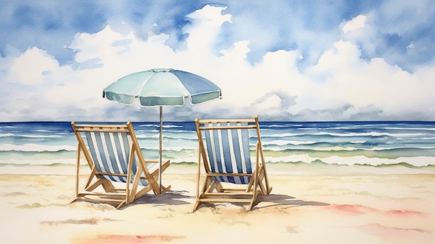 Photo watercolor beach vacation