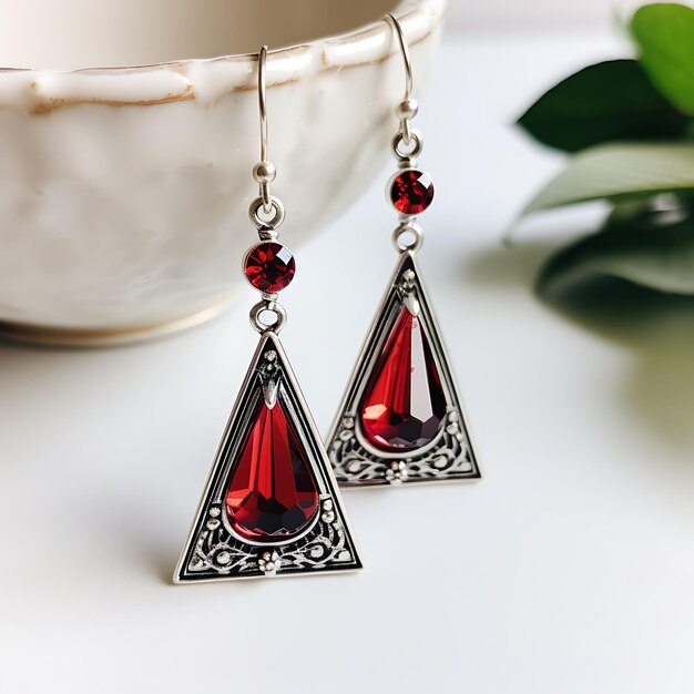 Photo watercolor of beaded triangle earrings sterling silver geometric triangle clipart isolated design