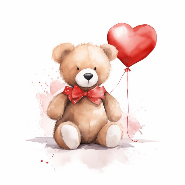 Photo watercolor bear clipart with heart balloon