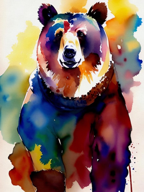 Watercolor Bear Painting Artistic Illustration Reproduction Acrylic Forest Fauna Art