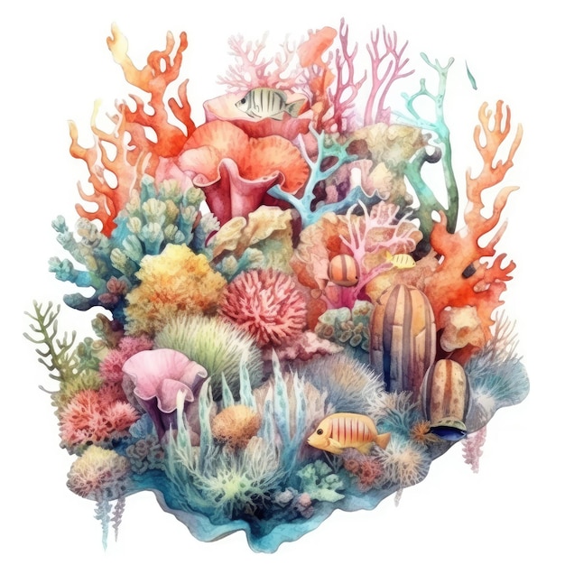 Watercolor A beautiful coral reef