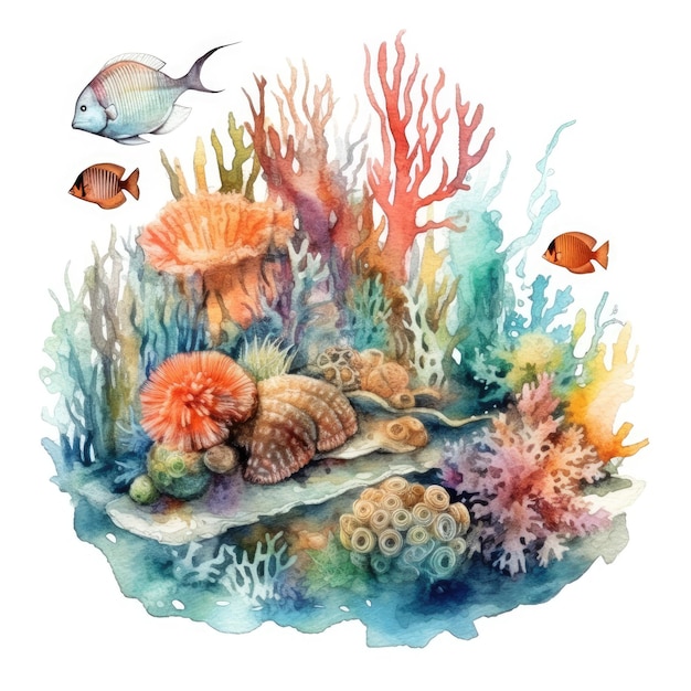 watercolor A beautiful coral reef