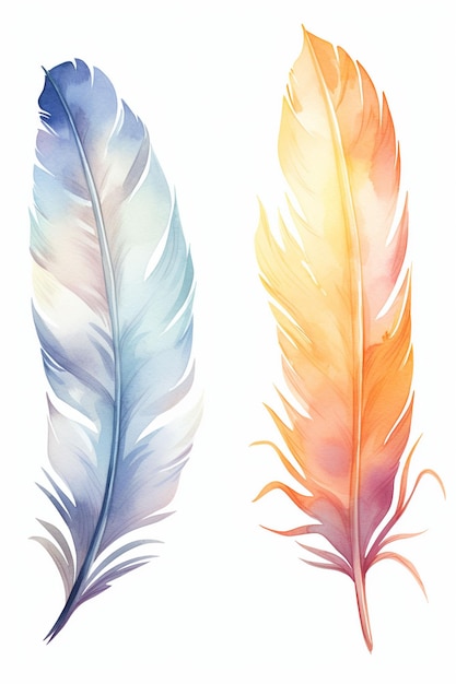 watercolor beautiful feather set