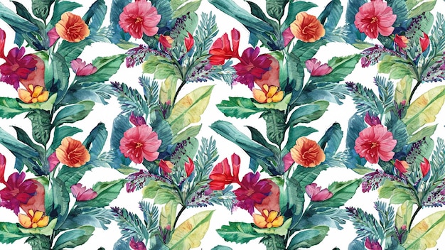 Watercolor beautiful flowers pattern background