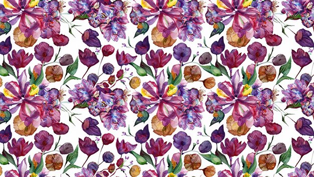 Watercolor beautiful flowers pattern background