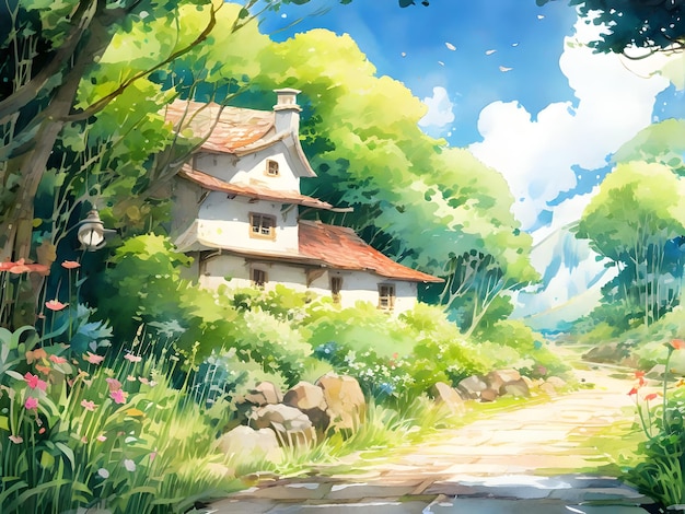 Watercolor beautiful nature scenery background