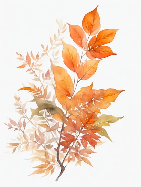 watercolor Beautiful Orange with leaves