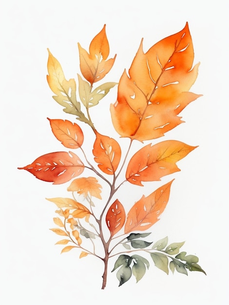 watercolor Beautiful Orange with leaves