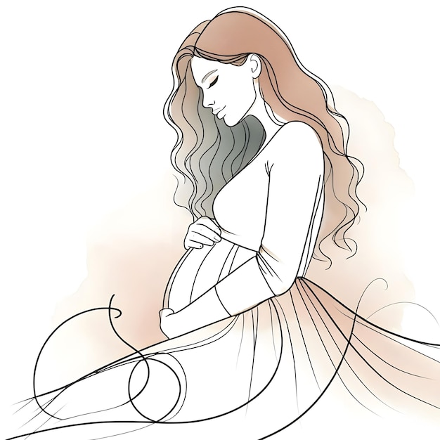 Watercolor beautiful pregnant woman illustration