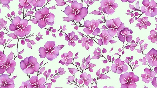 Watercolor beautiful purple plum flower tile seamless repeating pattern Generative AI