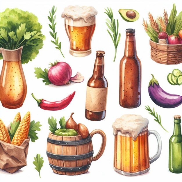 watercolor beer clip arts set