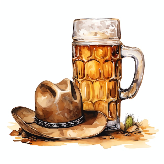 watercolor beer western wild west cowboy desert illustration clipart