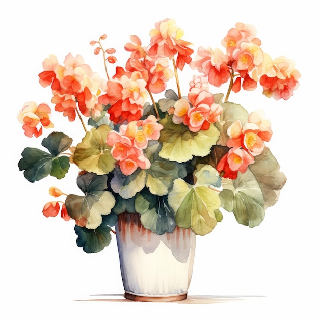 Watercolor Begonia Bouquet In Vase