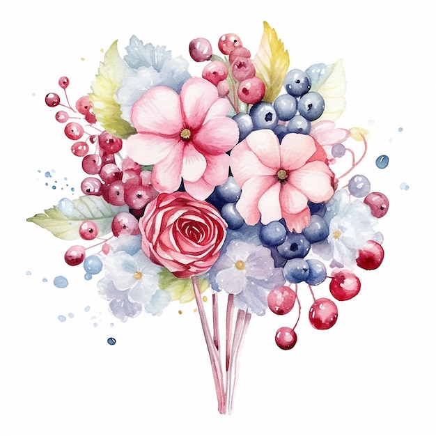 Watercolor Berry Candy Flower Clipart white background