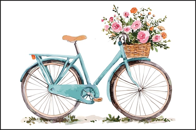 水彩自転車 フローラル自転車 ベクトル 水彩ベクトル フローラルベクトル 自転車デザイン