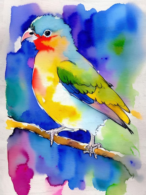 Watercolor bird abstract painting contemporary art mid century modern design