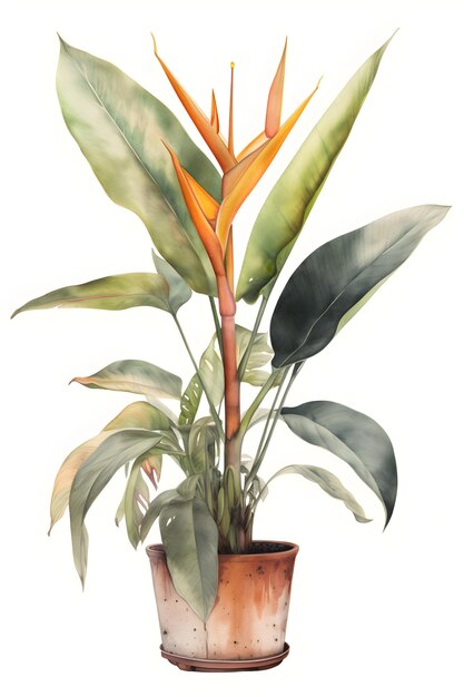 Photo watercolor bird of paradise plant in pot for vibrant and lively home decor generative ai