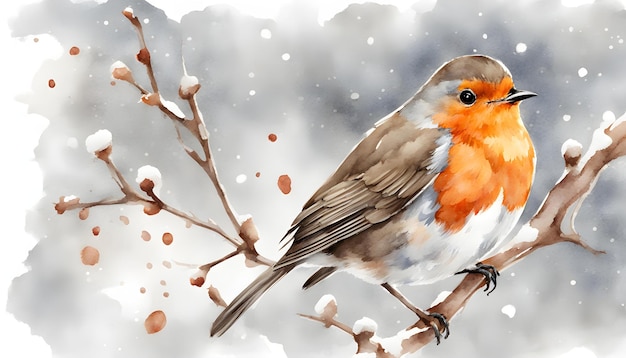 Photo watercolor bird robin on the branch