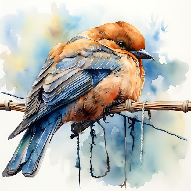 Watercolor_Bird_Sleeping_on_Electric_Wire_Watercolor_cute_handrawn_