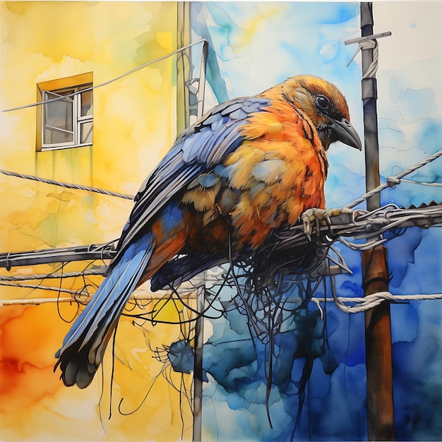 Watercolor_Bird_Sleeping_on_Electric_Wire_Watercolor_cute_handrawn_