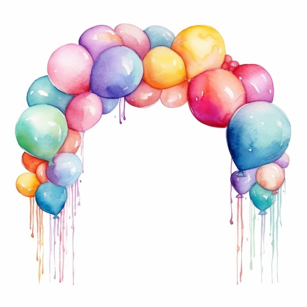 Watercolor birthday arch with colorful balloons