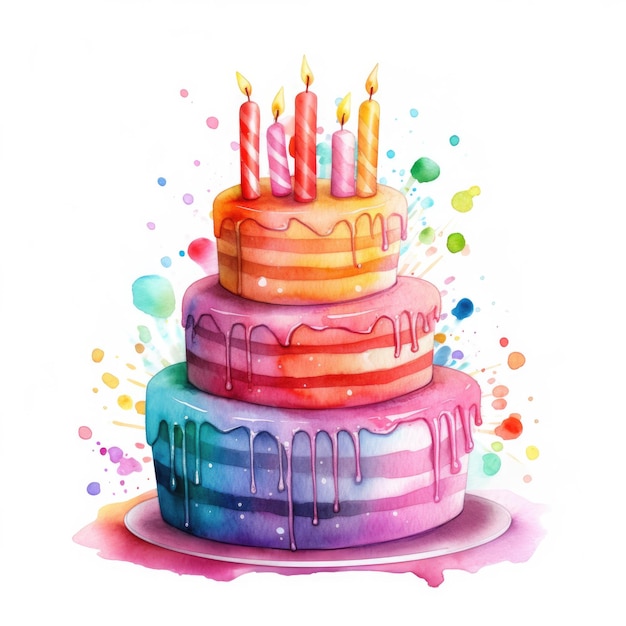 Watercolor Birthday Cake Illustration AI GenerativexA