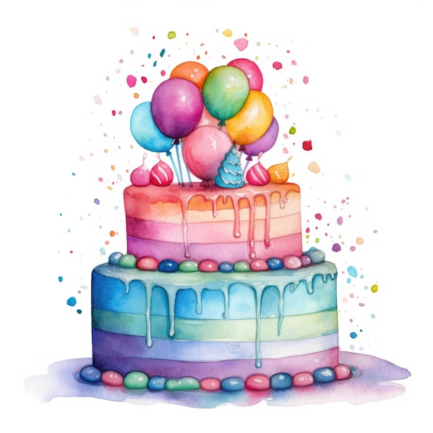 Watercolor Birthday Cake Illustration AI GenerativexA