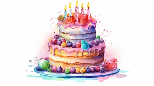 Watercolor birthday cake illustration