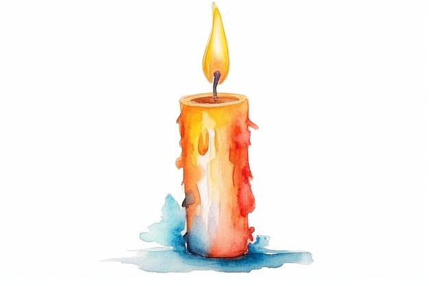 Акварельная свеча на день рождения с мерцающим пламенем на белом фоне, созданная AI