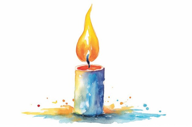 Watercolor birthday candle with a flickering flame on white background AI generated