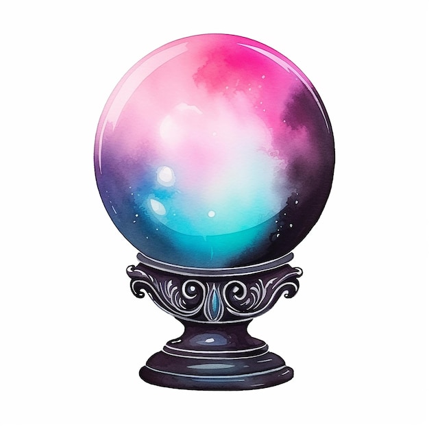 Watercolor of Black Fortune Telling Ball