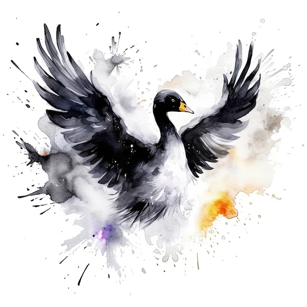 Watercolor black swan Illustration AI GenerativexA