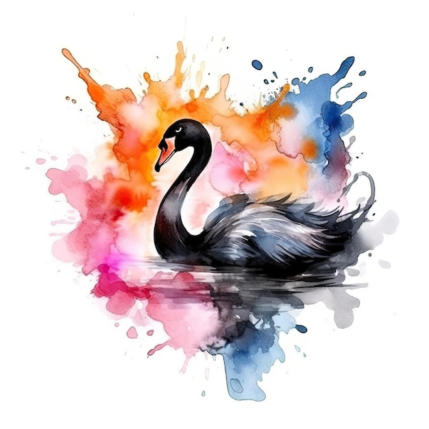 Watercolor black swan Illustration AI GenerativexA