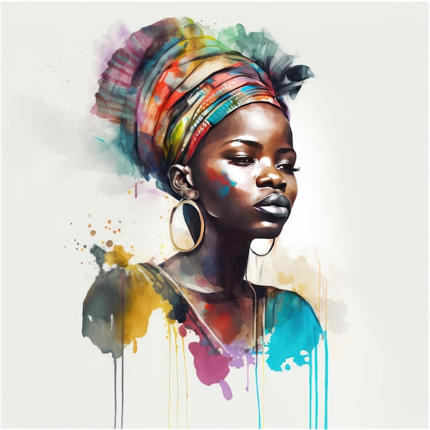 Dark-skinned woman, retro portrait, black woman in headdress, watercolor  painting on textured paper. Digital watercolor painting. Generative AI  24033167 Stock Photo at Vecteezy