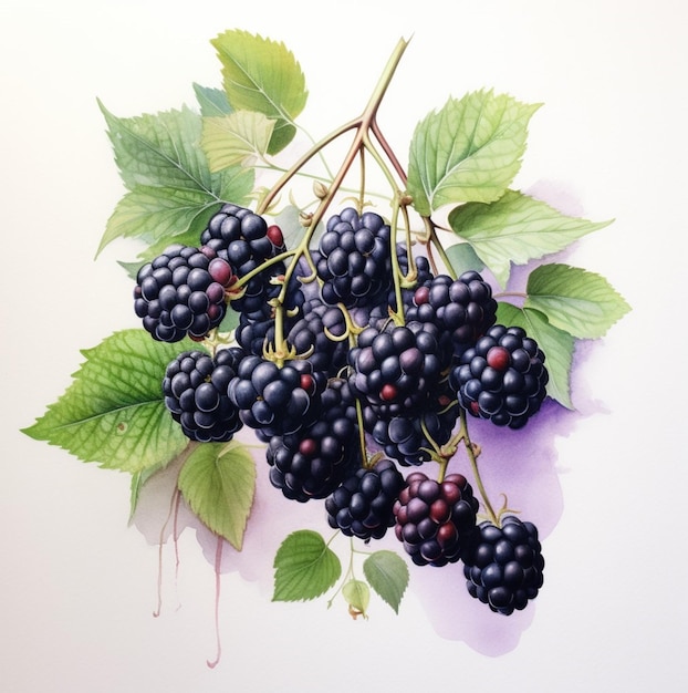 Watercolor blackberry branch