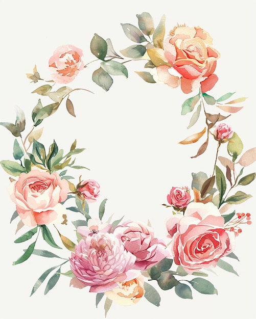watercolor blank white spec on beautiful floral wreath wedding invitation card template