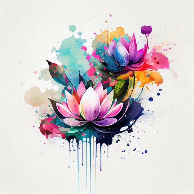 Photo watercolor blooming lotus flowers with splash background