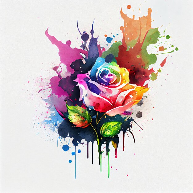 Watercolor blooming rose flowers with splash background