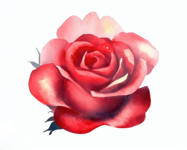 Watercolor blooming rose on a white background