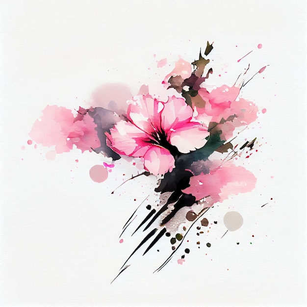 Watercolor blooming sakura flowers with splash background