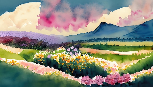 Watercolor blooming valley