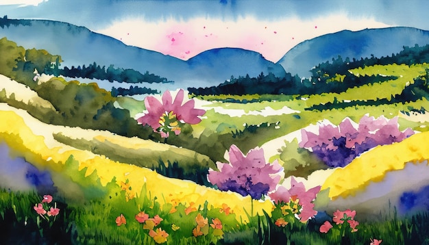 Watercolor blooming valley