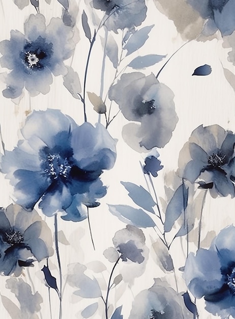 Watercolor Blooms Displaying Diluted Blue Flowers in Artistic Style